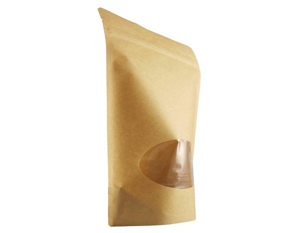 8 Oz Kraft Paper/Windowed Stand Up Pouch (500/case) - $0.229/pc