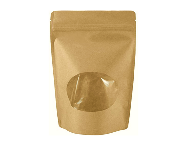 8 Oz Kraft Paper/Windowed Stand Up Pouch (500/case) - $0.229/pc
